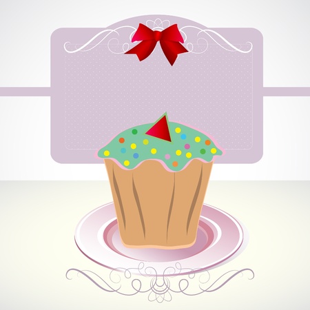 Card with cupcake and bowのイラスト素材