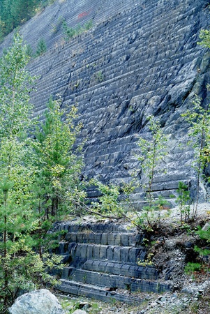 open-cast mine, old wall with stepsの写真素材