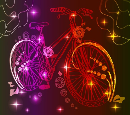 Background with light bicycle over dark, illustrationのイラスト素材