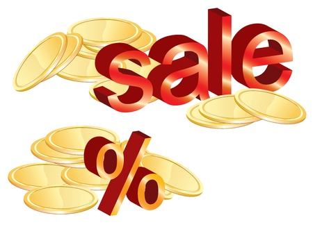 Gold coins illustration, sale and percent, illustrationのイラスト素材