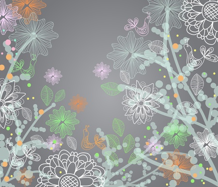 Beautiful tender floral illustration with birdsのイラスト素材