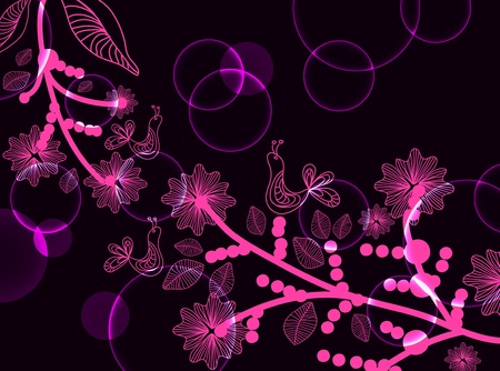 Beautiful floral background with birds, illustrationのイラスト素材