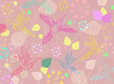 Beautiful floral illustration with birds, illustrationのイラスト素材