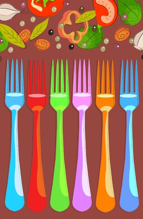 set of forks with vegetables, illustrationのイラスト素材