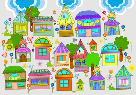 Beautiful background with colorful houses, illustrationのイラスト素材