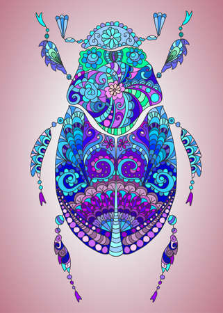 Beautiful hand-drawing colorful bug with pattern, illustrationのイラスト素材