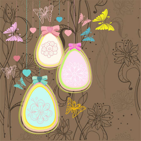 Beautiful hand-drawing colorful Easter card with eggs, illustrationのイラスト素材