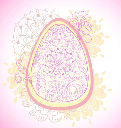 Beautiful hand-drawing colorful Easter egg with floral ornament, illustrationのイラスト素材