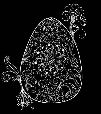 easter black card with egg and floral ornament, illustrationのイラスト素材
