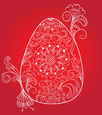 easter red card with egg and floral ornament, illustrationのイラスト素材