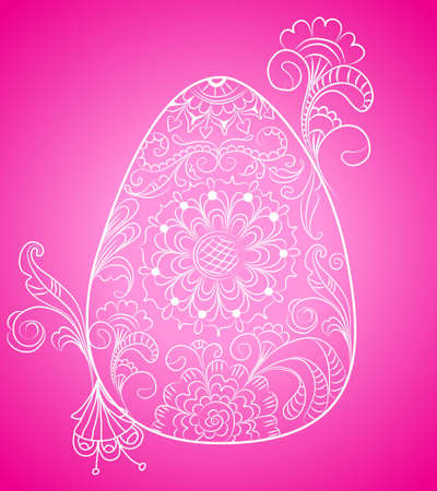 easter pink card with egg and floral ornament, illustrationのイラスト素材