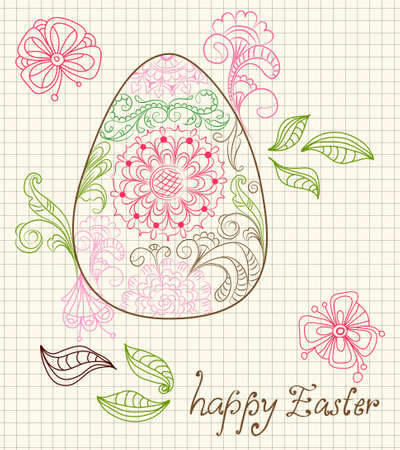 easter card with egg and floral ornament, illustrationのイラスト素材