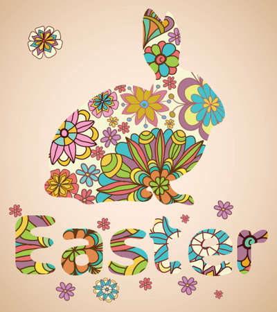 Easter Rabbit with flowers, illustrationのイラスト素材