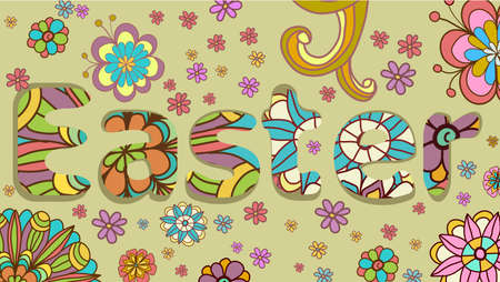 stylized easter card, floral illustrationのイラスト素材