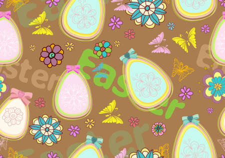 Seamless easter eggs with floral elements, beautiful card, illustrationのイラスト素材