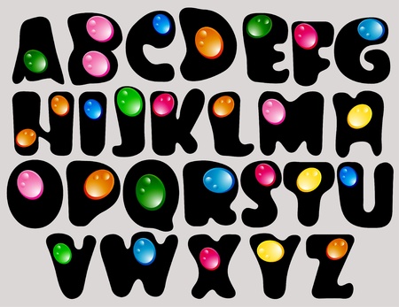 Abstract ABC,black alphabet with color drops, beautiful illustrationのイラスト素材