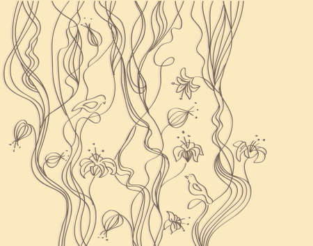 Card with tender ink flowers, illustrationの写真素材