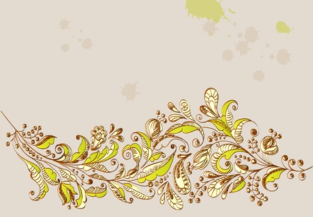 Hand Drawn green floral background, beautiful illustrationのイラスト素材