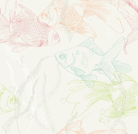 Seamless background with gold fish, illustrationのイラスト素材