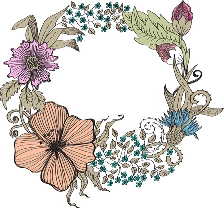 Romantic colorful flower background, hand-drawing illustrationのイラスト素材