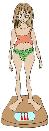 Large girl with scale funny illustrationのイラスト素材