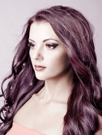 Bright purple eye evening make-up, beautiful woman portrait, Eyeshadows and lip stickの写真素材