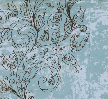 Stylish vintage floral background, hand drawn flower, illustrationのイラスト素材