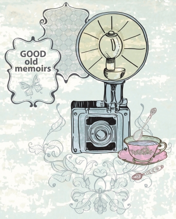 Vintage background with retro photo camera, illustrationのイラスト素材