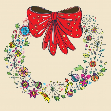 Vintage Christmas wreath, color illustrationのイラスト素材