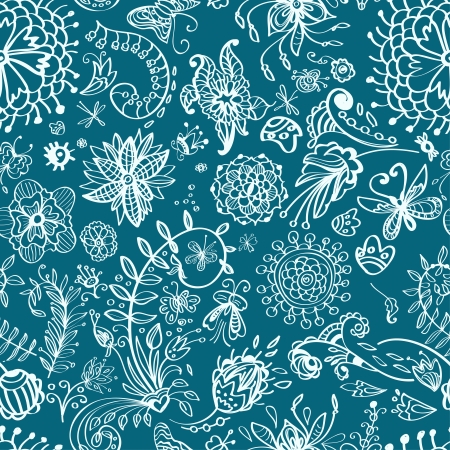 Floral seamless pattern with doodle flowers, illustrationのイラスト素材