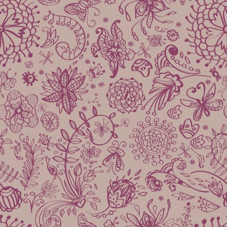 Floral seamless pattern with doodle flowers, illustrationのイラスト素材