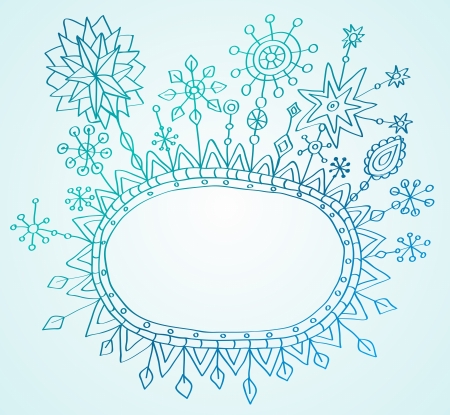 Christmas hand drawn background with place for text, cute illustration with snowflakesのイラスト素材
