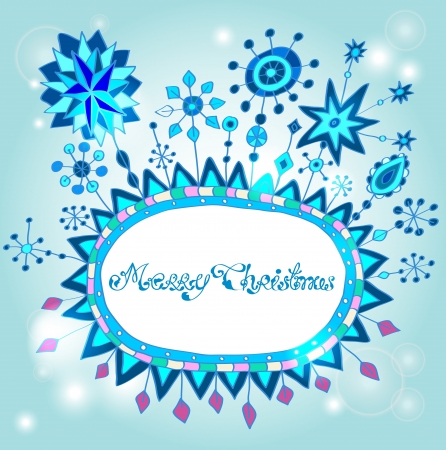 Christmas hand drawn background with place for text, cute illustration with snowflakesのイラスト素材