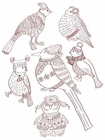A collection of cute hand-drawn bird doodles, illustrationのイラスト素材