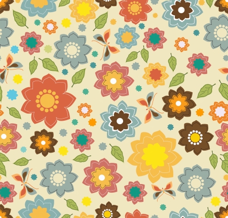 Floral seamless color pattern with flowers and butterfly, pattern for your designのイラスト素材