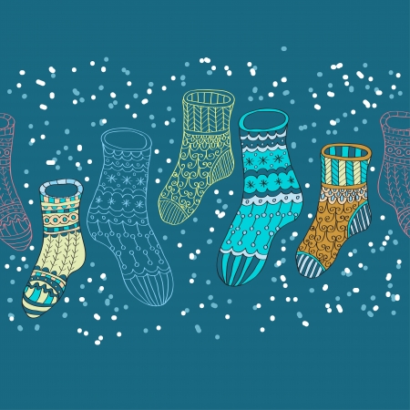 Seamless background with decorative winter stockings, illustration for designのイラスト素材