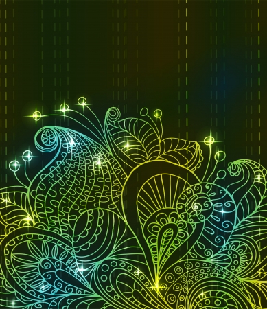 Doodle green bright color floral background, illustration for your designのイラスト素材