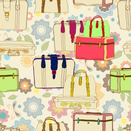 travel suitcases seamless illustration with floral patterのイラスト素材