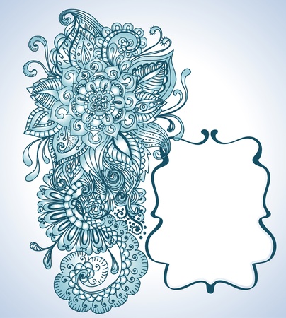 hand drawn floral background with label, illustrationのイラスト素材