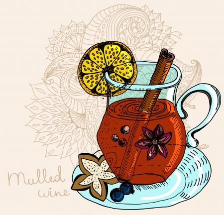 mulled warm wine background, illustrationのイラスト素材