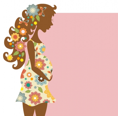 Silhouette of pregnant woman in flowers for designのイラスト素材