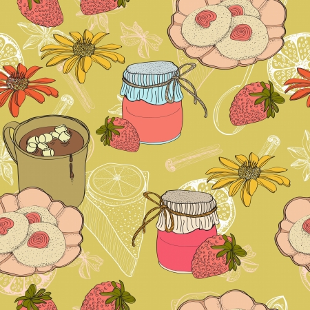 vintage food background, seamless pattern for designのイラスト素材