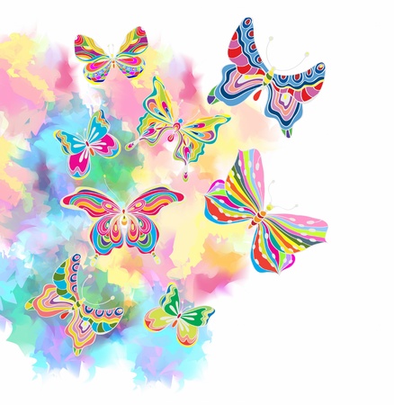 Romantic colorful background with butterfly, illustration with place for textのイラスト素材