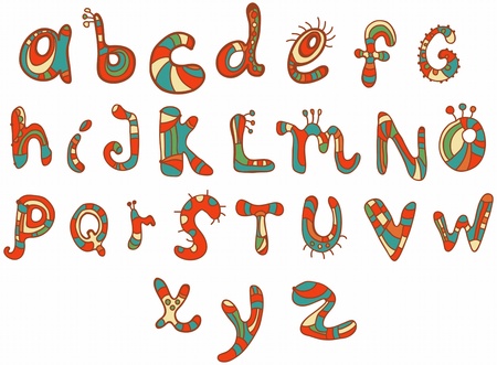 Joyful Cartoon font - from A to Z, hand drawn color letter, funny Alphabet for Designのイラスト素材