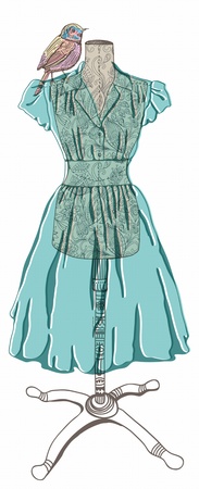 Vintage dress with bird for designのイラスト素材