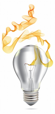 Realistic Bulb isolated on white with Abstract light wave  Illustrationのイラスト素材