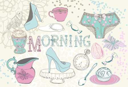 Vintage morning breakfast background. Illustration for designのイラスト素材