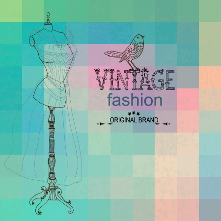 Vintage card with retro dummy over geometric color backgroundのイラスト素材