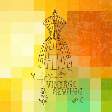 Vintage card with retro dummy over geometric color backgroundのイラスト素材