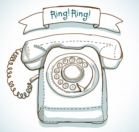 Retro telephone and ribbon with text - Ring! Ring!のイラスト素材